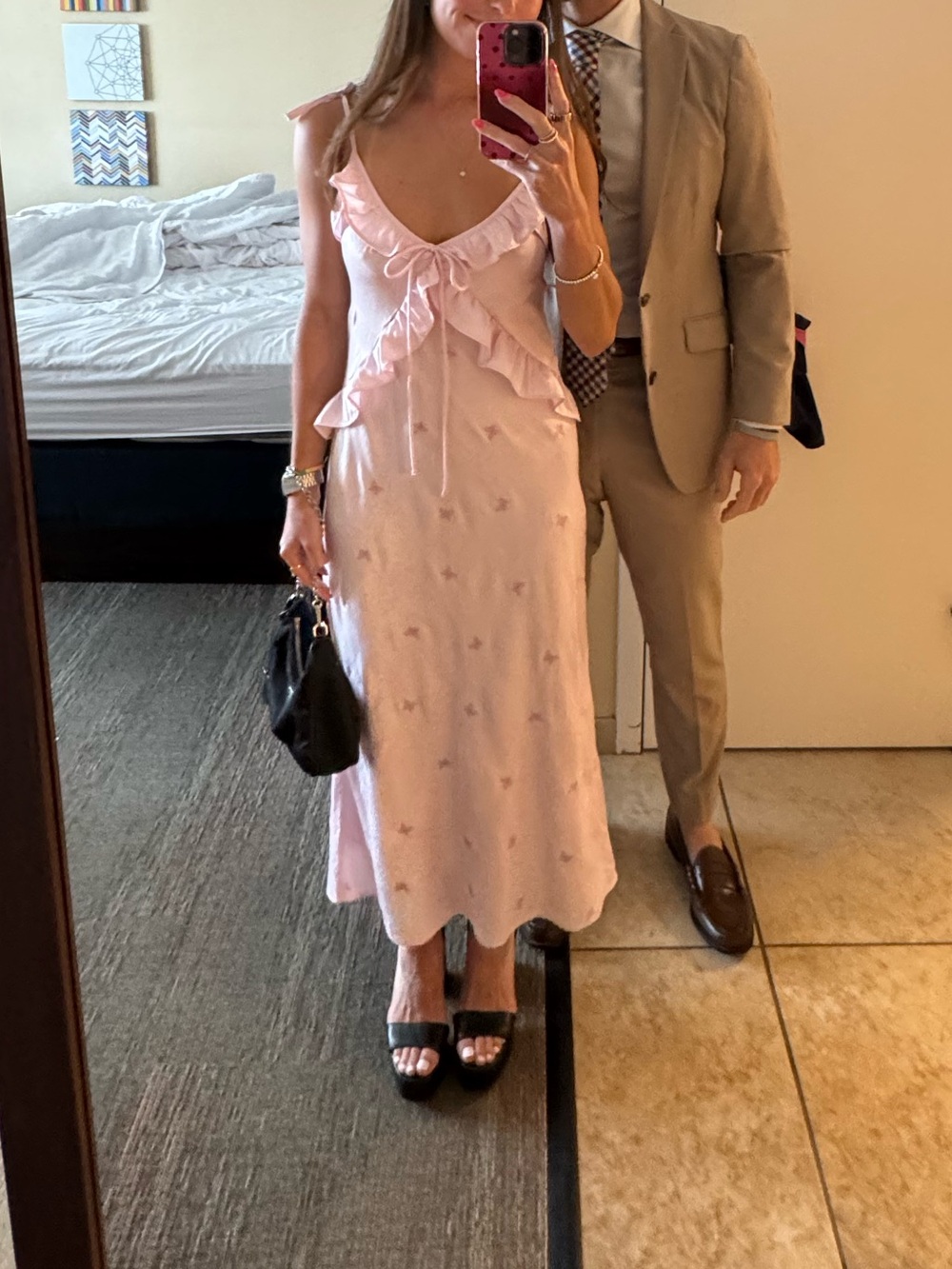 wild fable Light Pink Ruffle Midi Slip Dress